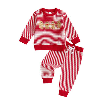 MQTIME  -  Infant Christmas Clothes Set with Gingerbread Man Embroidery Pullover and Striped Pants Perfect for the Holidays